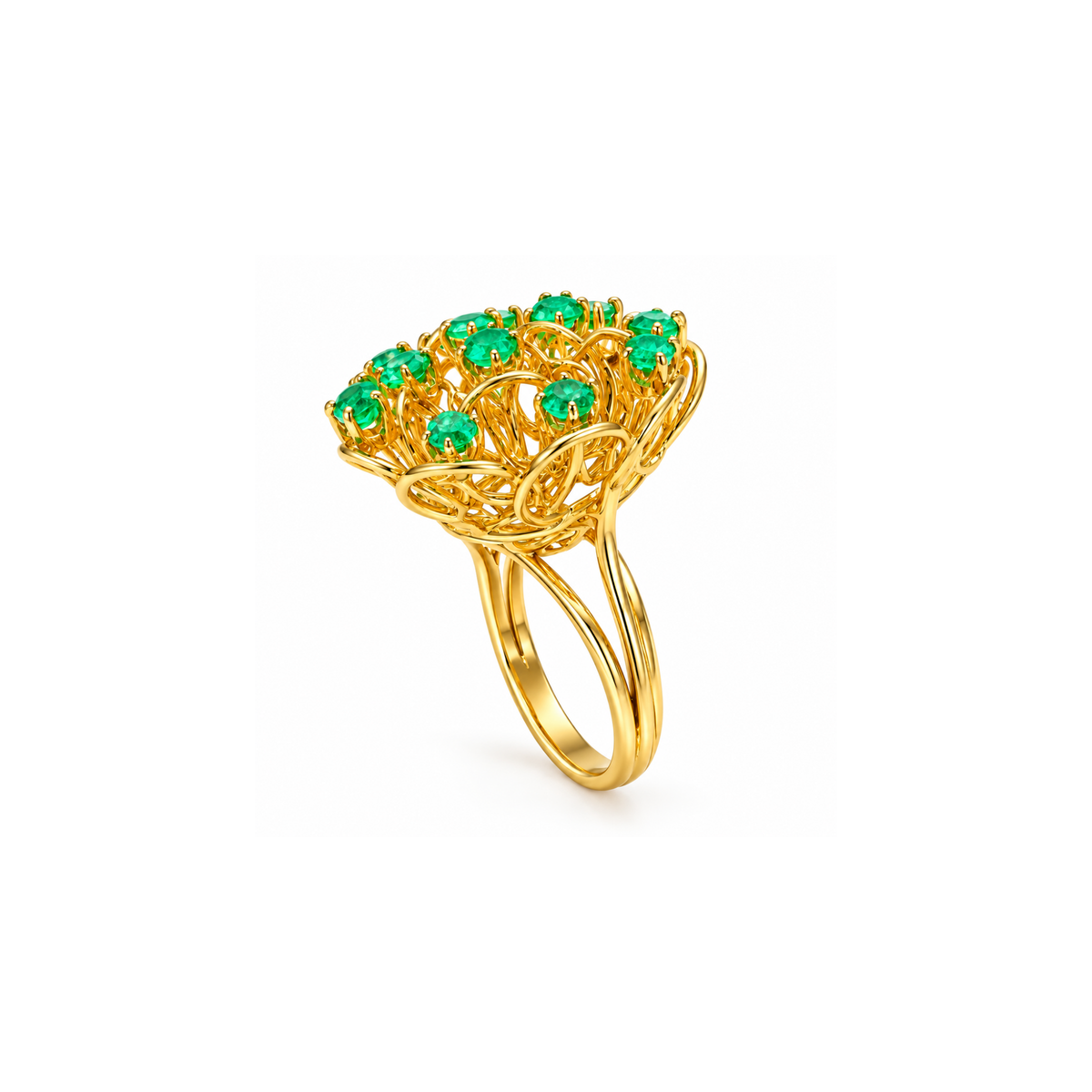 18K Yellow Gold Emerald Statement Ring – Size 5.25