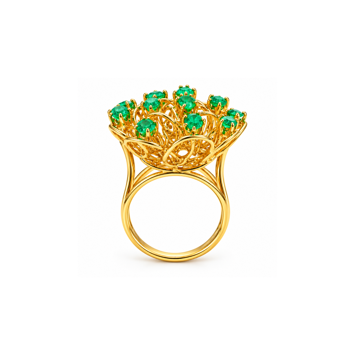18K Yellow Gold Emerald Statement Ring – Size 5.25