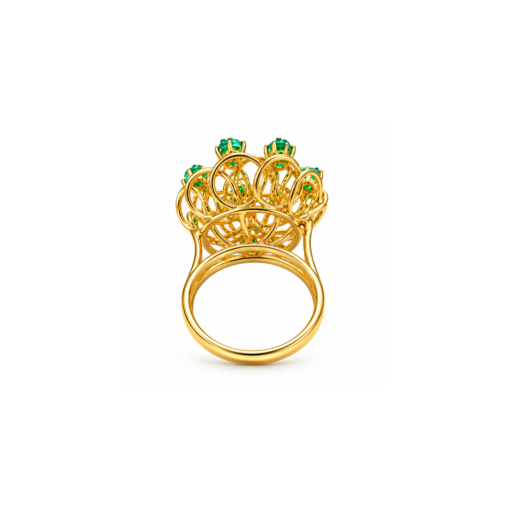 18K Yellow Gold Emerald Statement Ring – Size 5.25