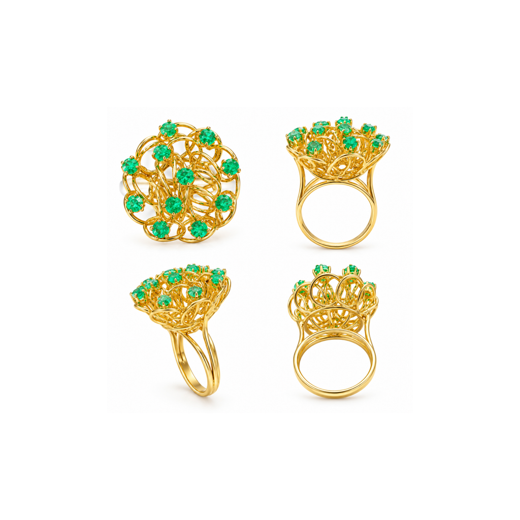 18K Yellow Gold Emerald Statement Ring – Size 5.25