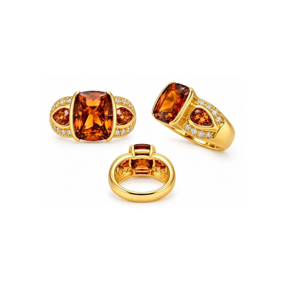 10K Gold Orange Gemstone & Diamond Ring