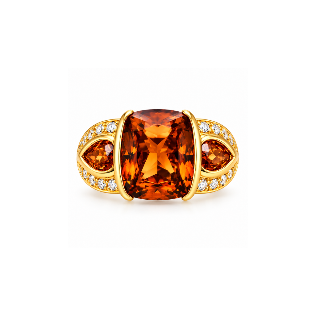 10K Gold Orange Gemstone & Diamond Ring