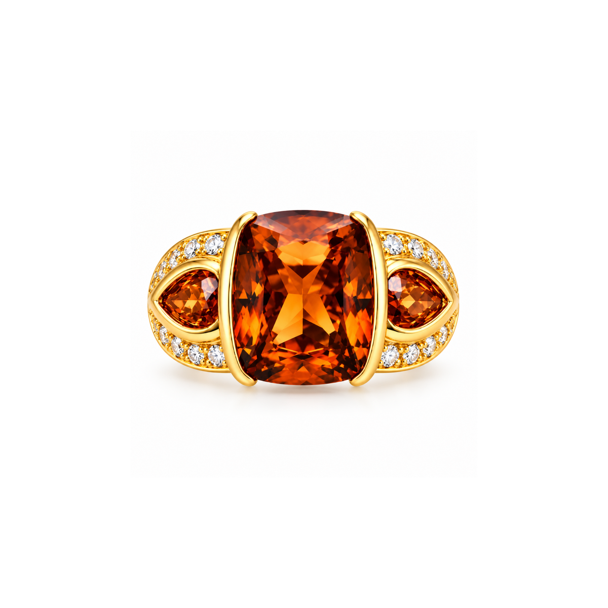 10K Gold Orange Gemstone & Diamond Ring