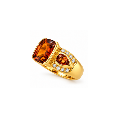 10K Gold Orange Gemstone & Diamond Ring