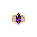 18K Yellow Gold Amethyst & Diamond Statement Ring – Size 5