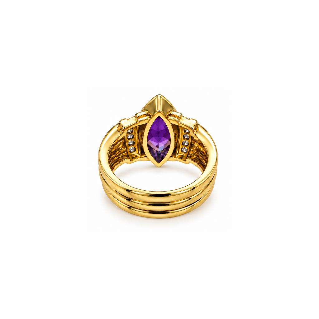 18K Yellow Gold Amethyst & Diamond Statement Ring – Size 5