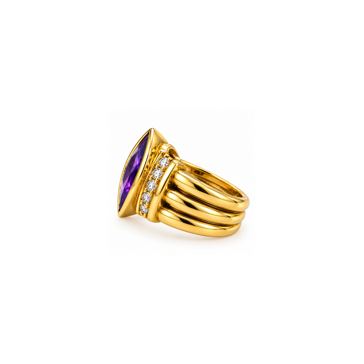 18K Yellow Gold Amethyst & Diamond Statement Ring – Size 5