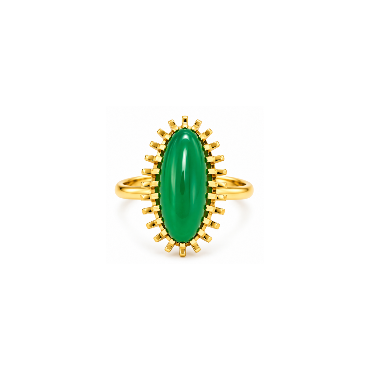18K Yellow Gold Green Stone Statement Ring – Size 5.25
