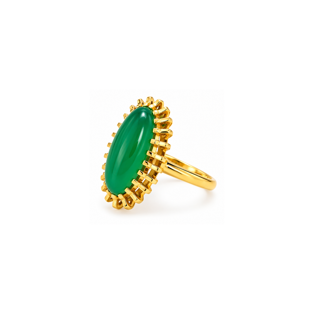 18K Yellow Gold Green Stone Statement Ring – Size 5.25