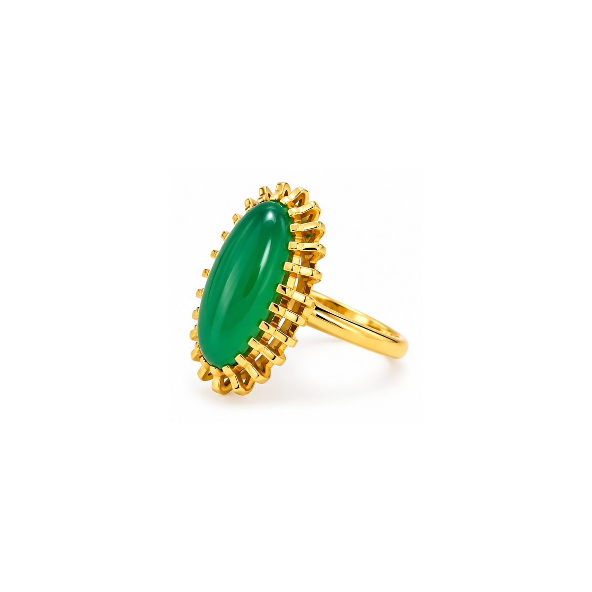 18K Yellow Gold Green Stone Statement Ring – Size 5.25