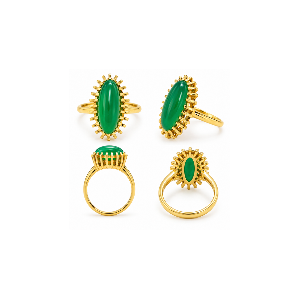 18K Yellow Gold Green Stone Statement Ring – Size 5.25