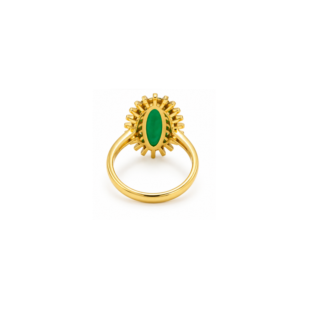18K Yellow Gold Green Stone Statement Ring – Size 5.25