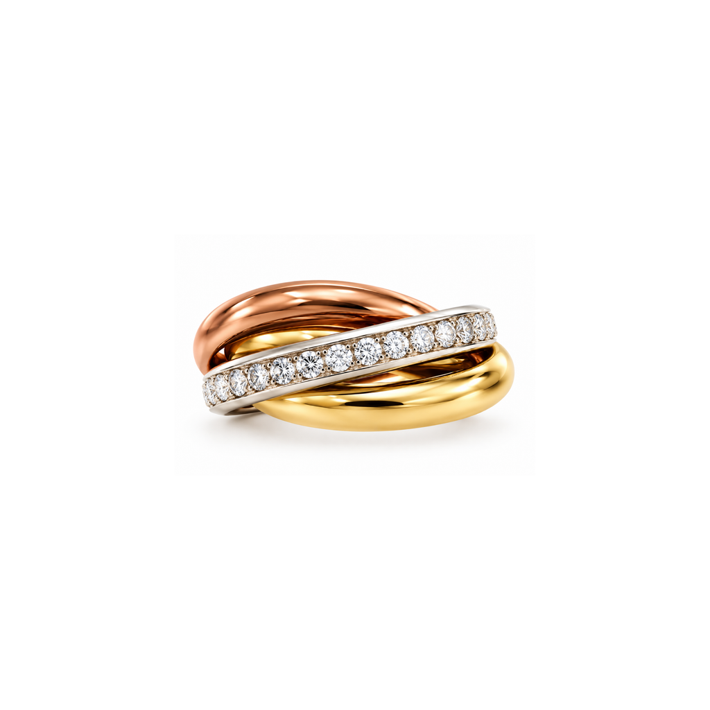 14K Tri-Color Gold Diamond Interlocking Ring – 0.50 CTW – Size 4