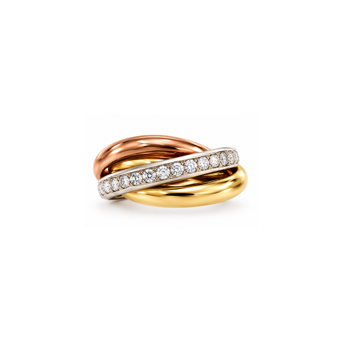 14K Tri-Color Gold Diamond Interlocking Ring – 0.50 CTW – Size 4