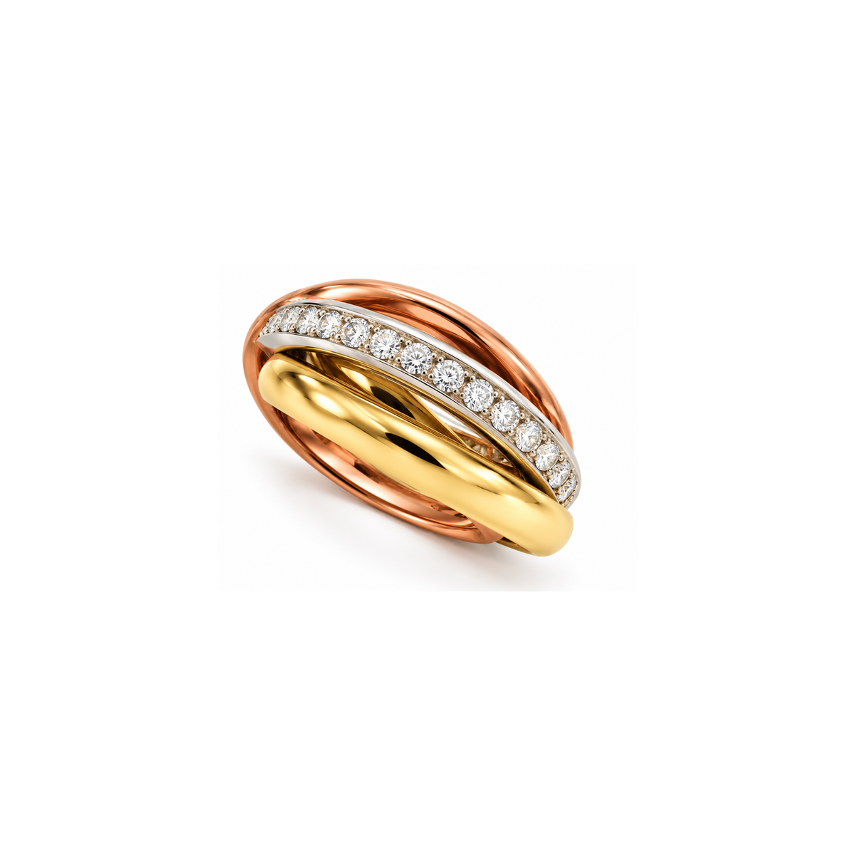 14K Tri-Color Gold Diamond Interlocking Ring – 0.50 CTW – Size 4