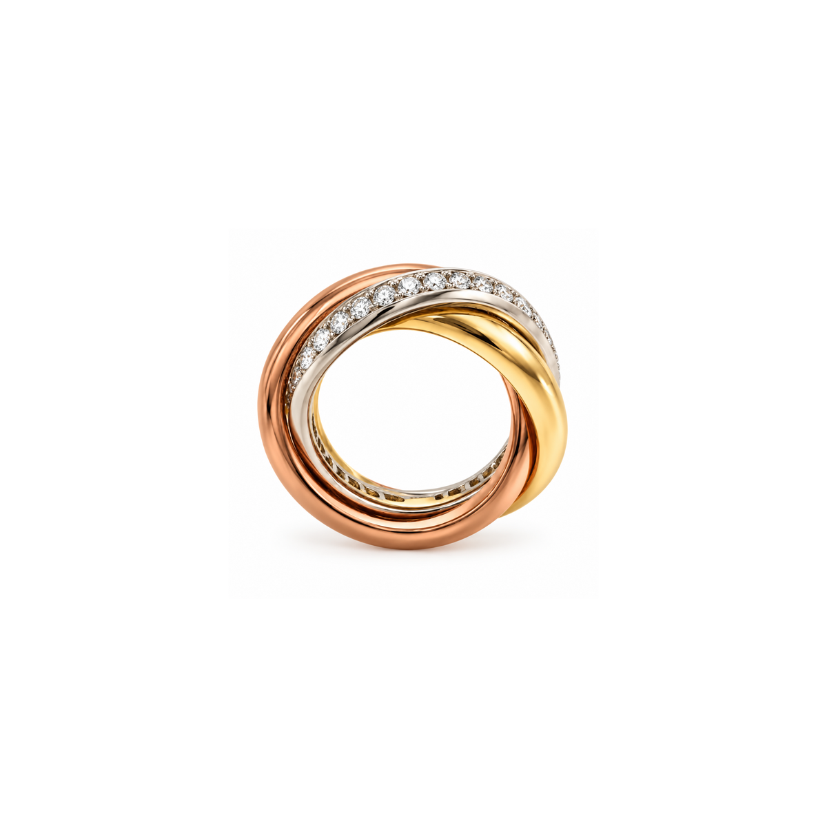 14K Tri-Color Gold Diamond Interlocking Ring – 0.50 CTW – Size 4