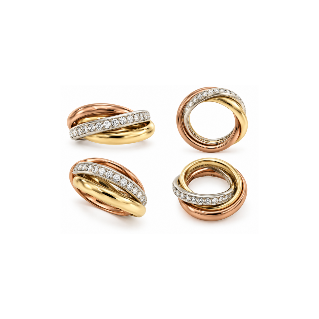 14K Tri-Color Gold Diamond Interlocking Ring – 0.50 CTW – Size 4