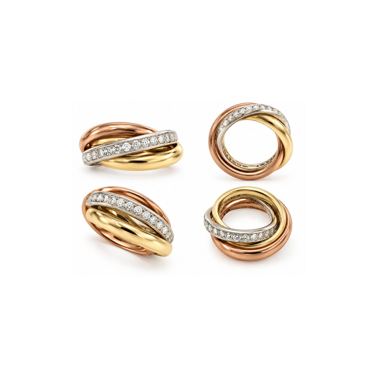 14K Tri-Color Gold Diamond Interlocking Ring – 0.50 CTW – Size 4