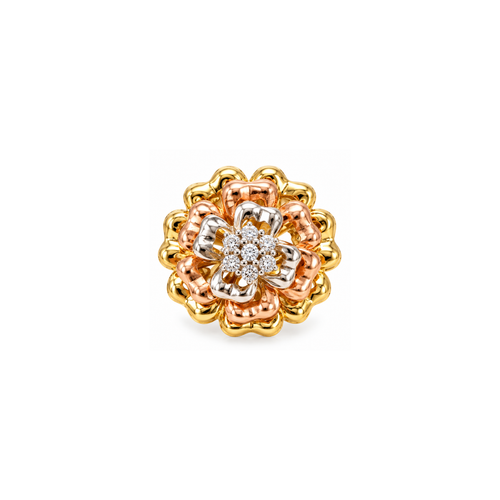 10K Tri-Color Gold Floral Diamond Statement Ring – 0.80 CTW – Size 5