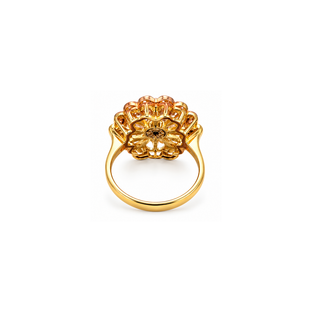 10K Tri-Color Gold Floral Diamond Statement Ring – 0.80 CTW – Size 5