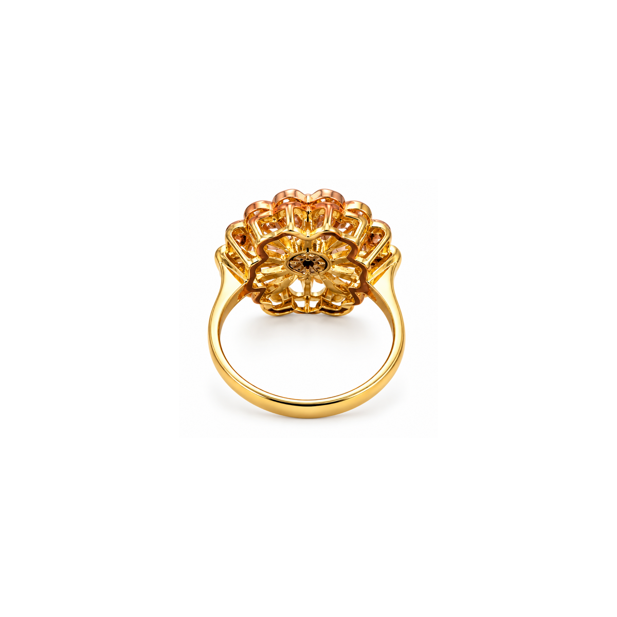 10K Tri-Color Gold Floral Diamond Statement Ring – 0.80 CTW – Size 5