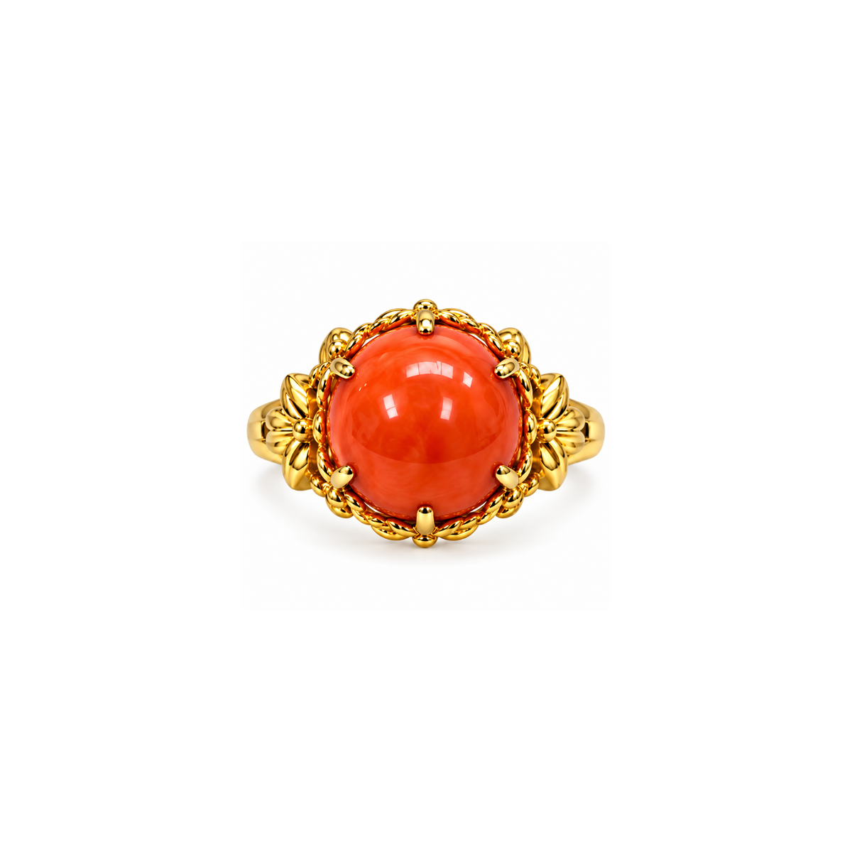 14K Yellow Gold Coral Statement Ring – Size 6 1/4
