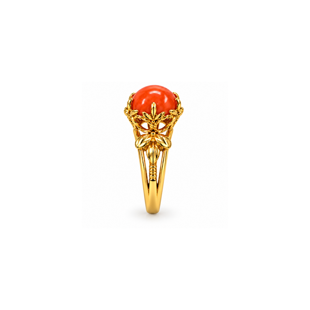 14K Yellow Gold Coral Statement Ring – Size 6 1/4