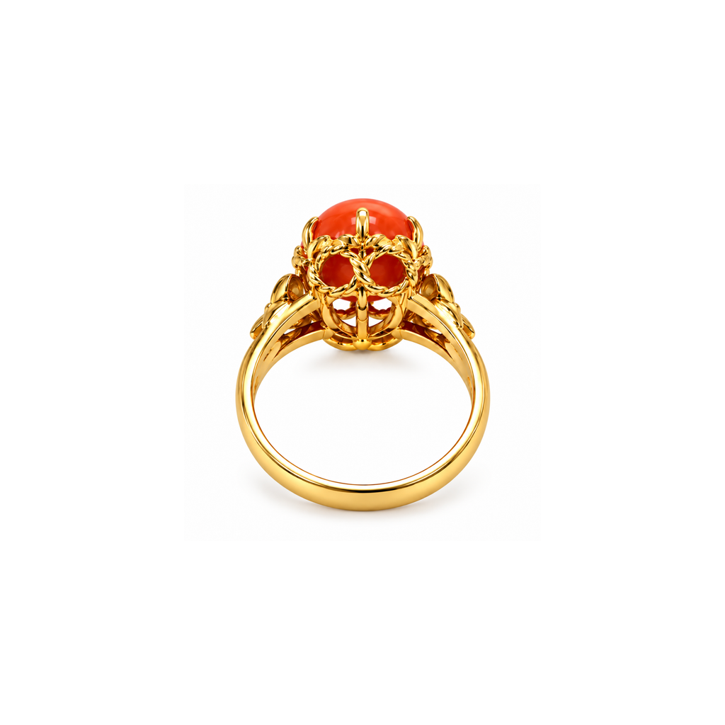 14K Yellow Gold Coral Statement Ring – Size 6 1/4