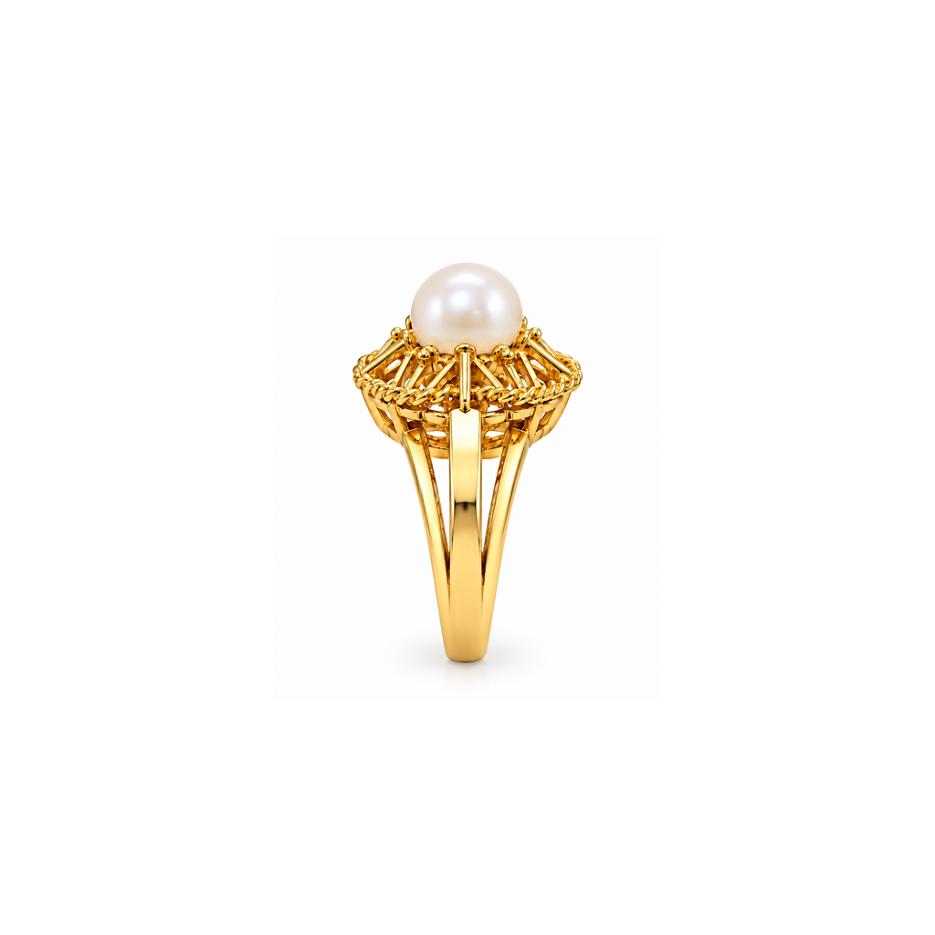 14K Yellow Gold Pearl Statement Ring – Size 5.25