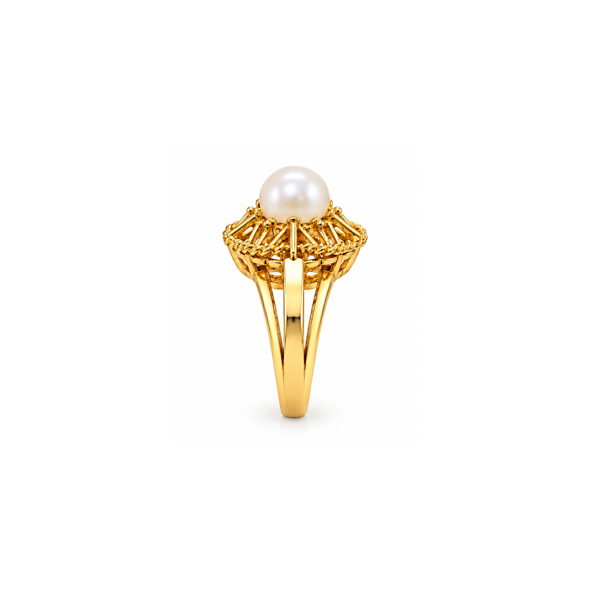 14K Yellow Gold Pearl Statement Ring – Size 5.25