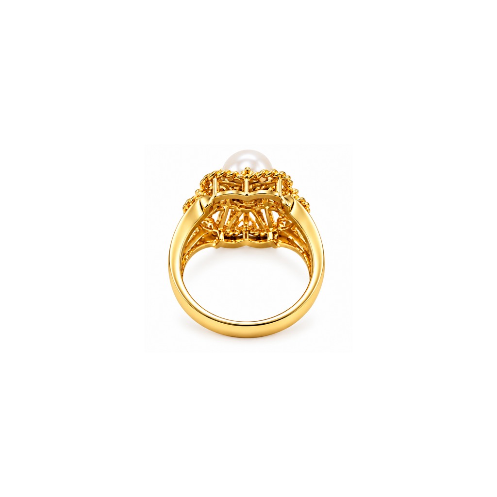 14K Yellow Gold Pearl Statement Ring – Size 5.25