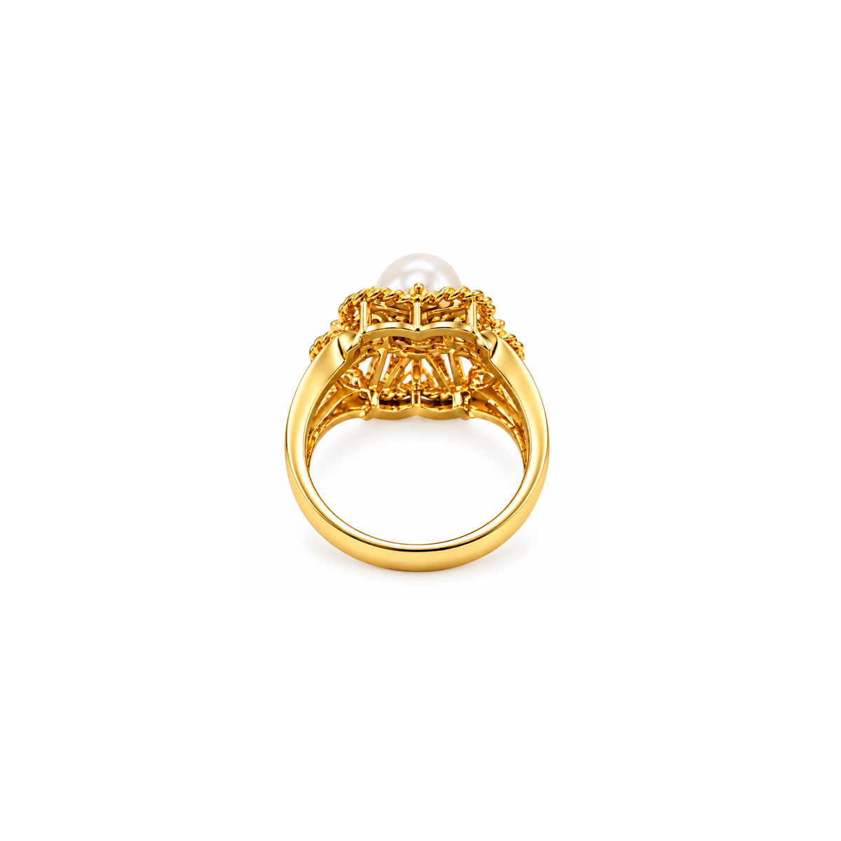 14K Yellow Gold Pearl Statement Ring – Size 5.25