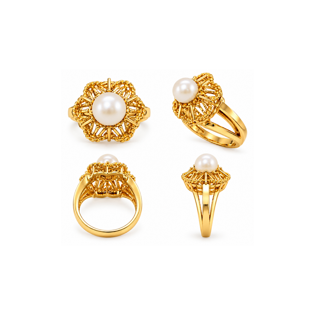 14K Yellow Gold Pearl Statement Ring – Size 5.25
