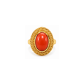 14K Yellow Gold Coral Cabochon Statement Ring – Size 6.75
