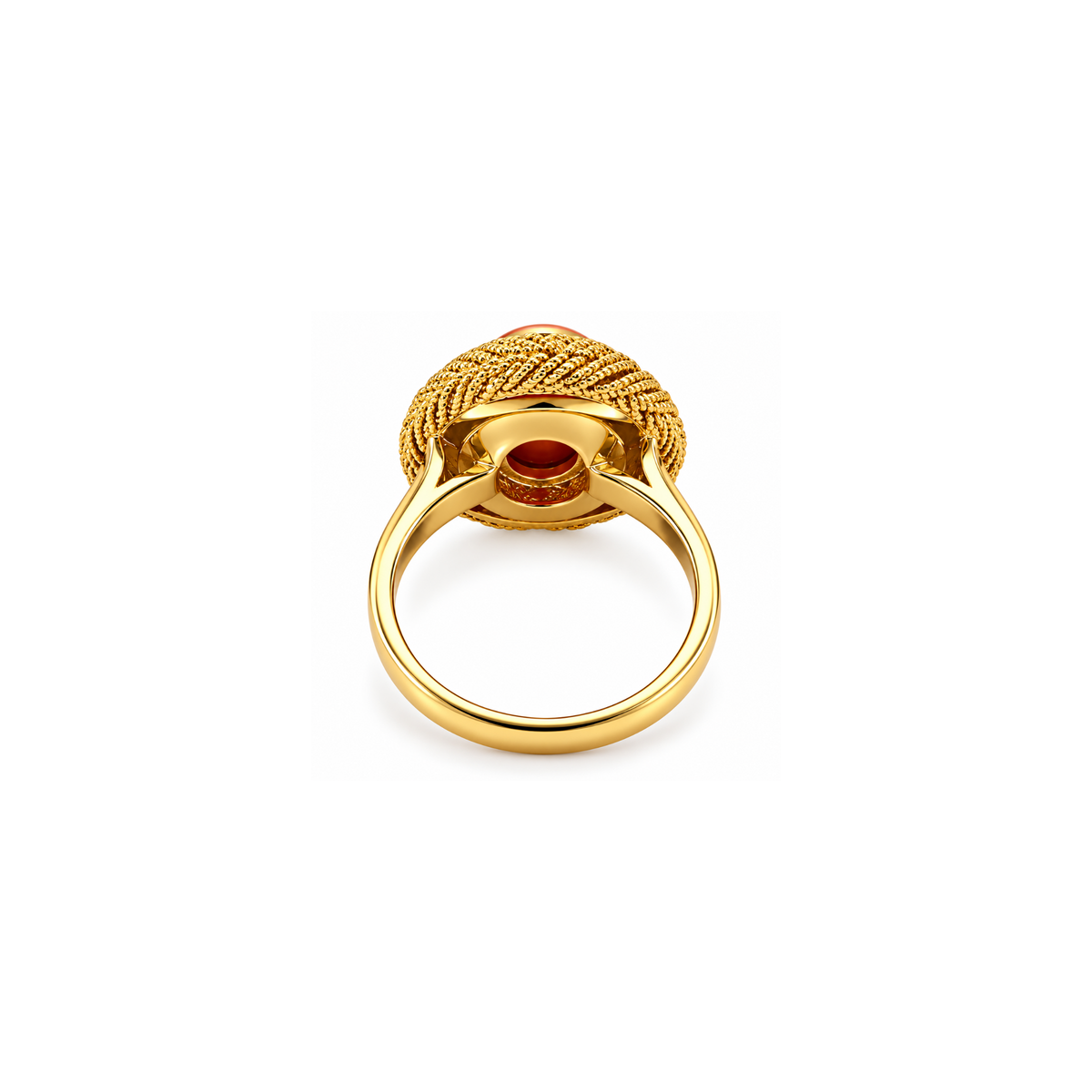 14K Yellow Gold Coral Cabochon Statement Ring – Size 6.75