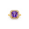 14K Yellow Gold Purple Cubic Zirconia Halo Ring – Size 8