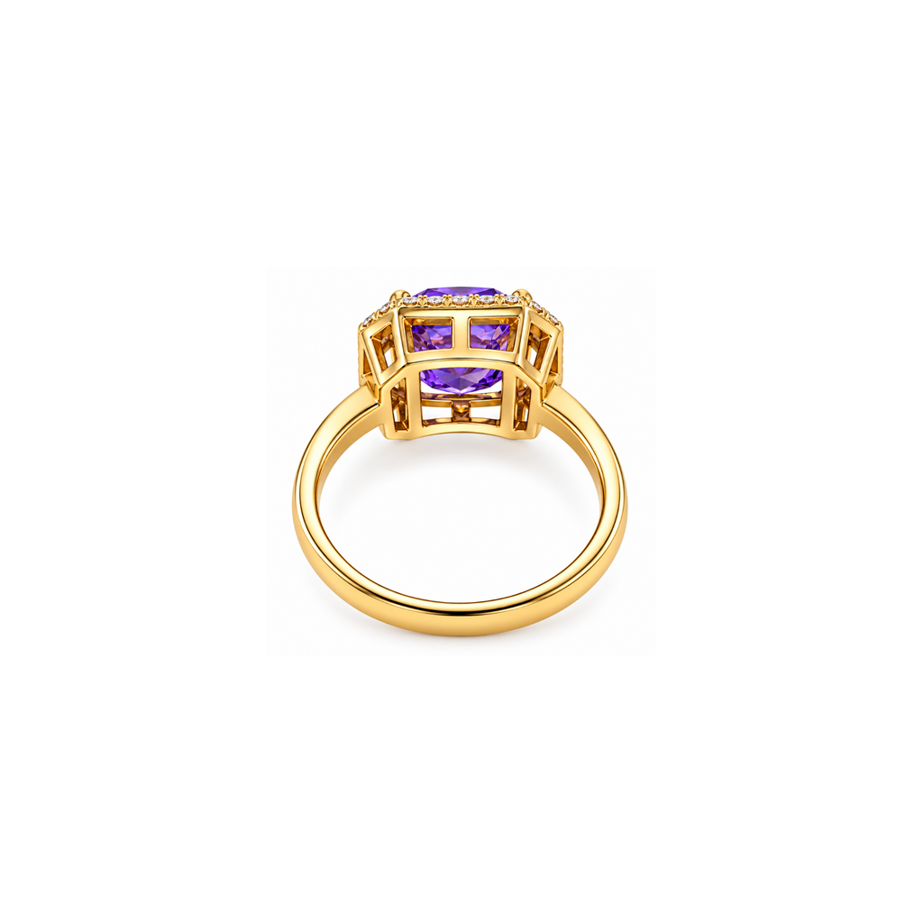 14K Yellow Gold Purple Cubic Zirconia Halo Ring – Size 8