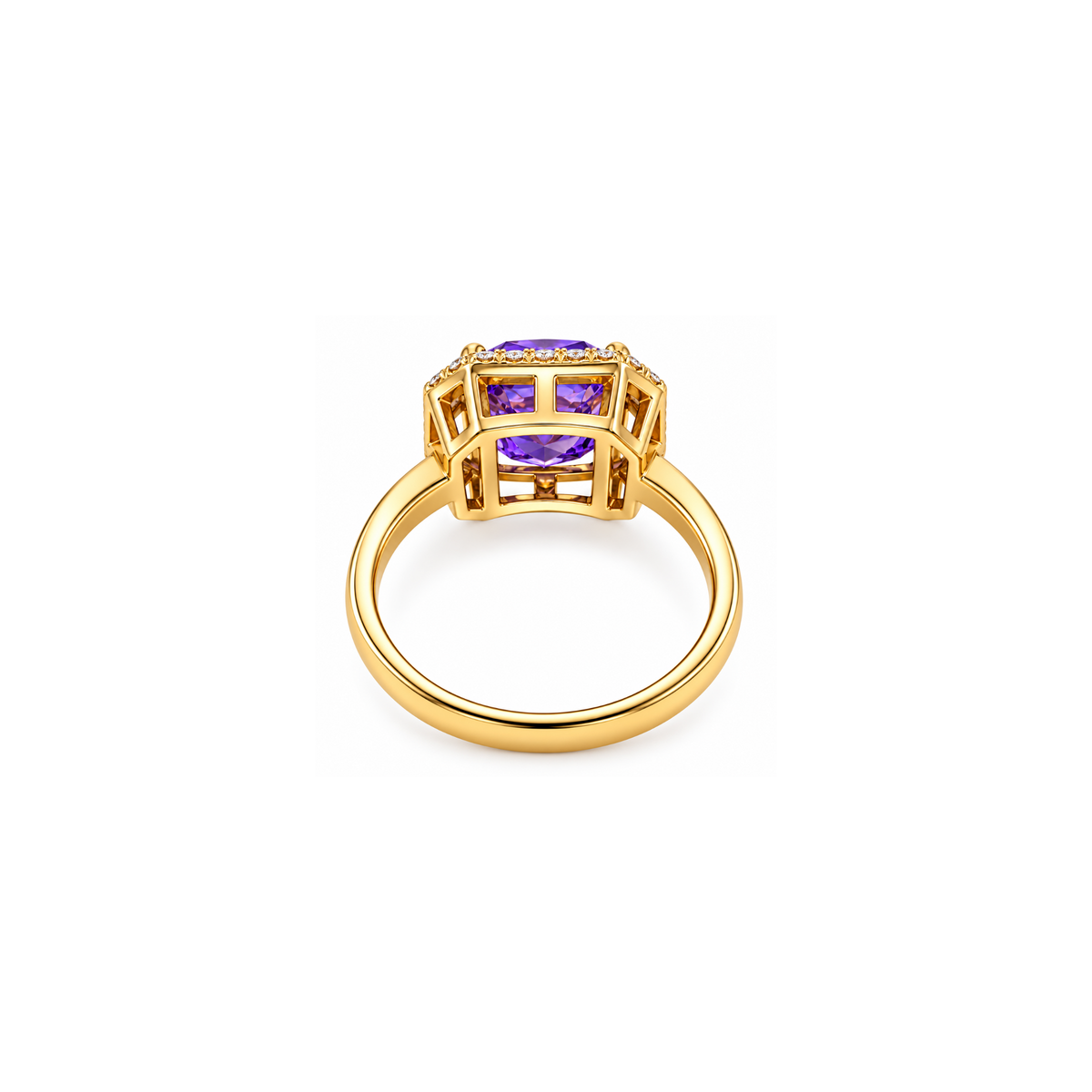 14K Yellow Gold Purple Cubic Zirconia Halo Ring – Size 8