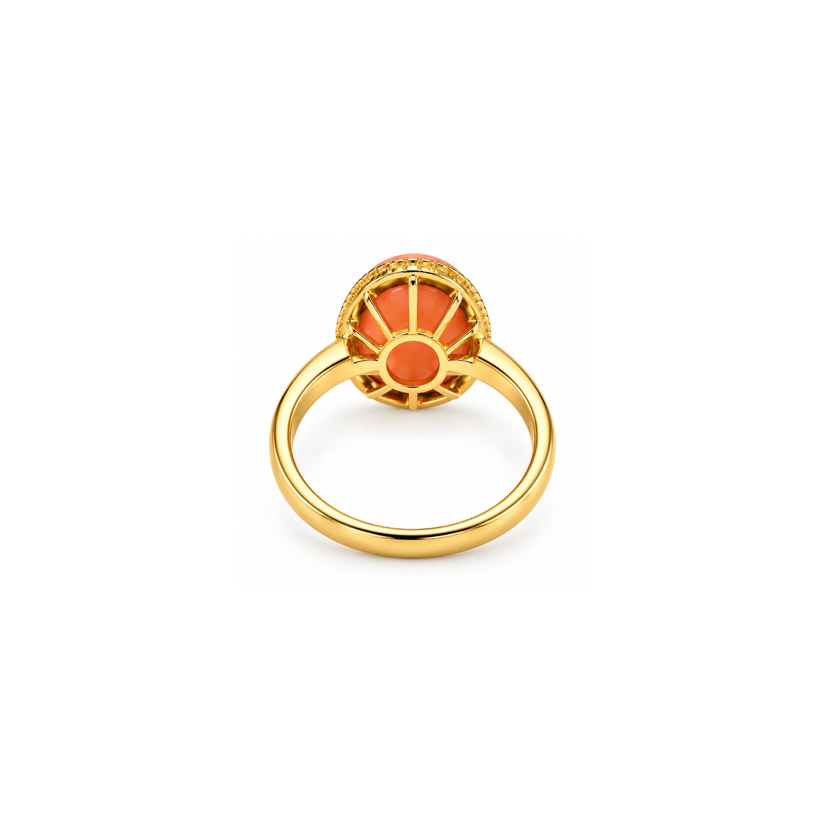 14K Yellow Gold Coral Cabochon Ring – Size 8