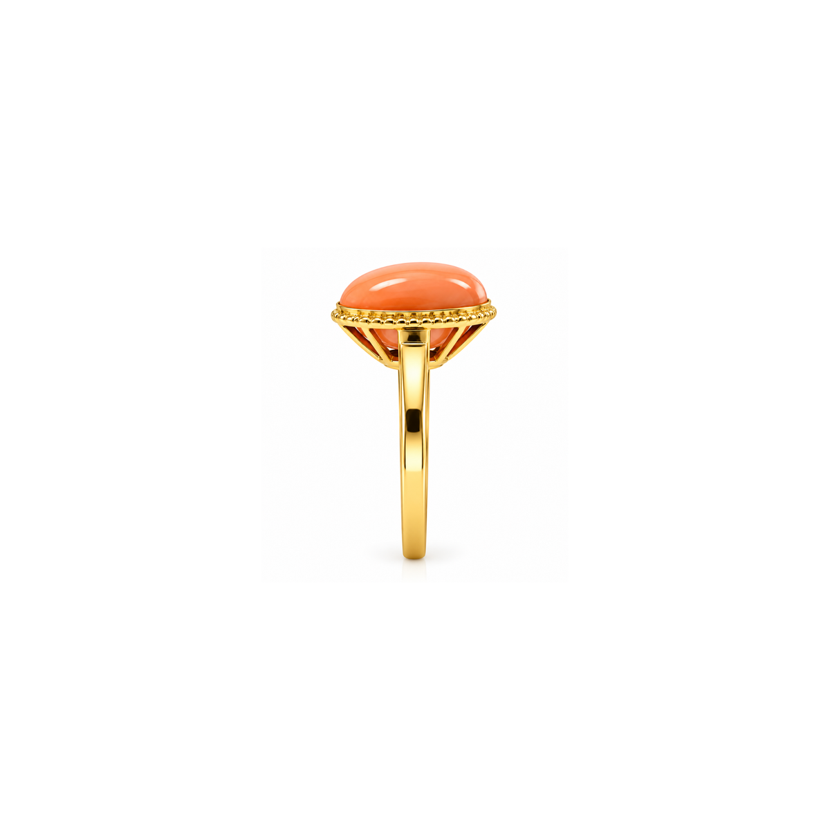 14K Yellow Gold Coral Cabochon Ring – Size 8