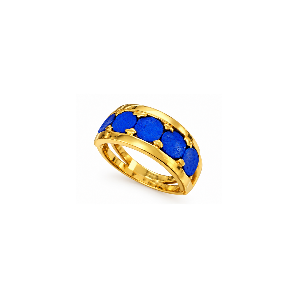14K Yellow Gold Blue Stone Statement Ring – Size 5 3/4