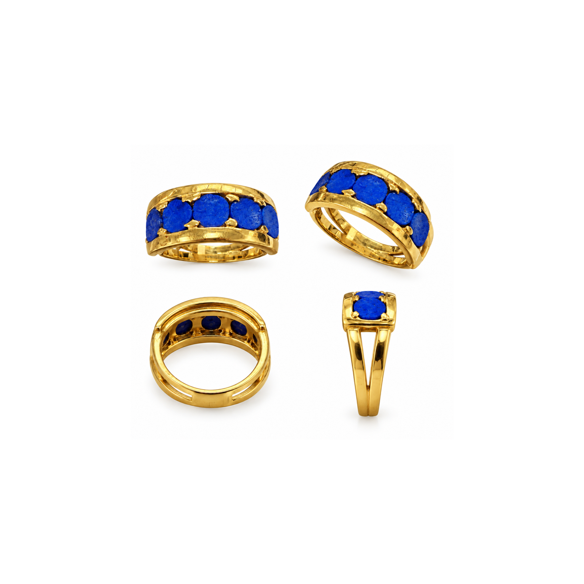 14K Yellow Gold Blue Stone Statement Ring – Size 5 3/4