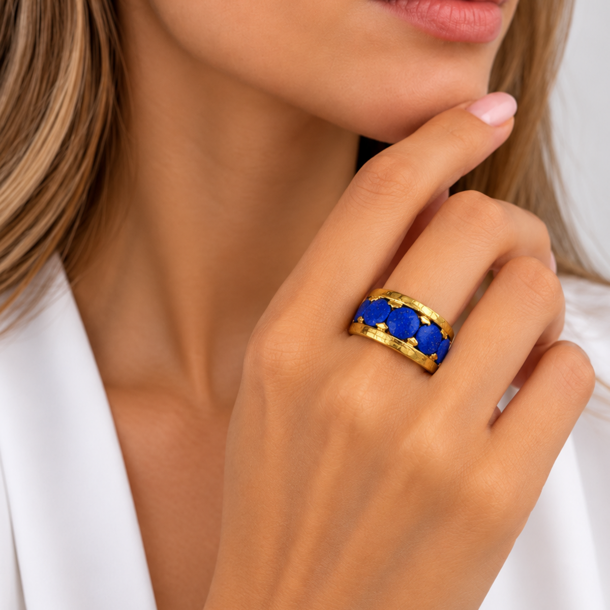 14K Yellow Gold Blue Stone Statement Ring – Size 5 3/4
