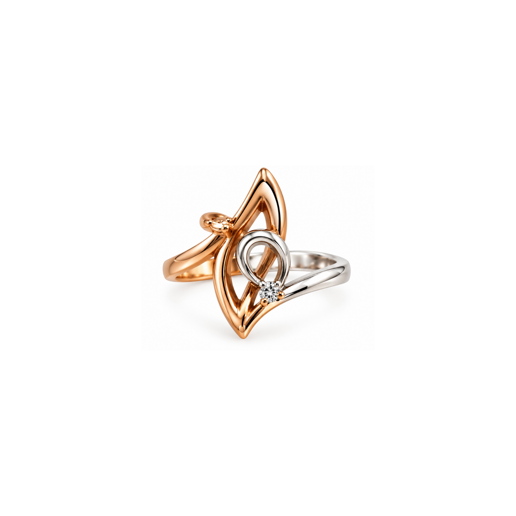14K Two-Tone Gold Diamond Ring – Size 6 1/4
