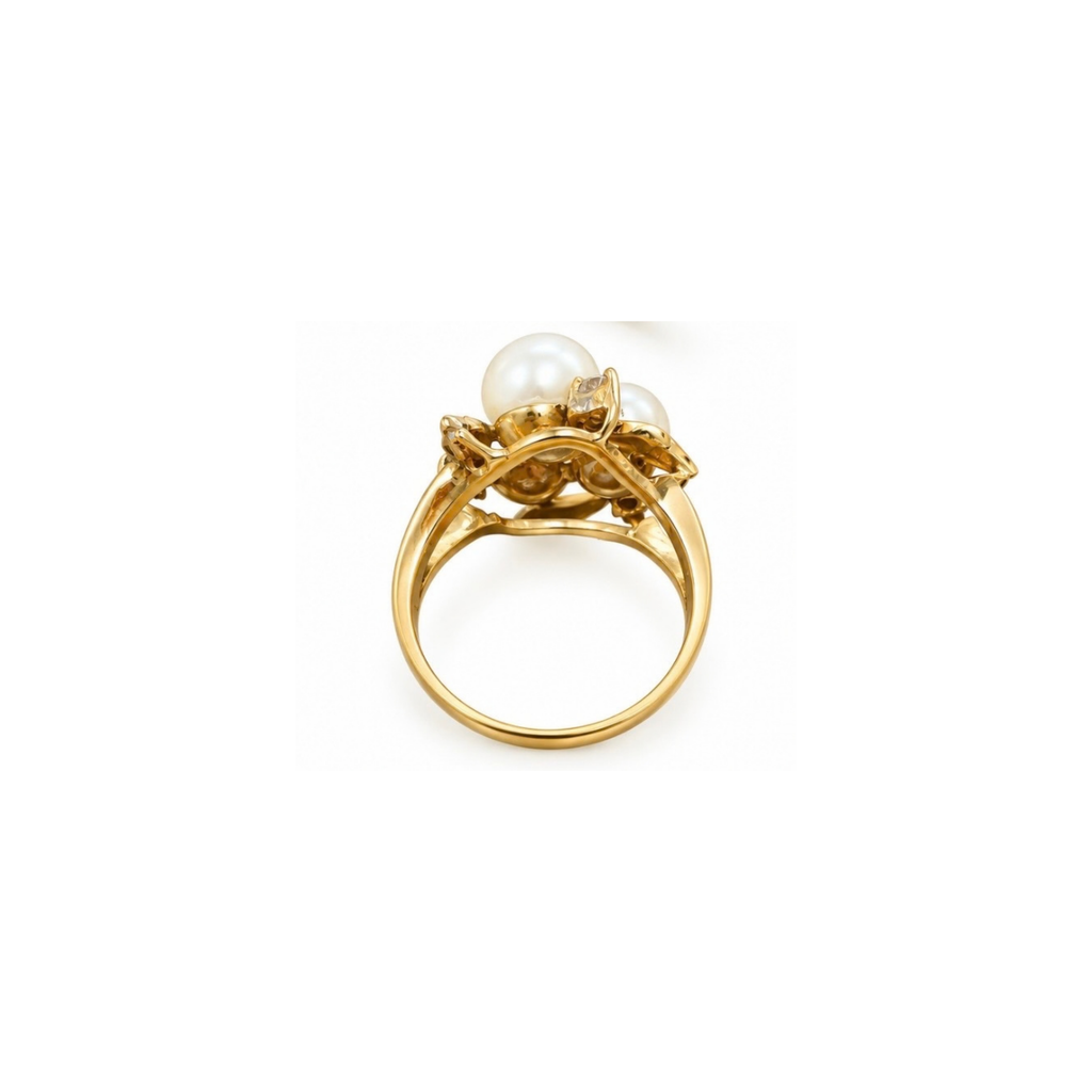 18K Gold Pearl & Diamond Ring