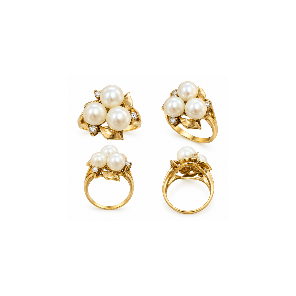 18K Gold Pearl & Diamond Ring