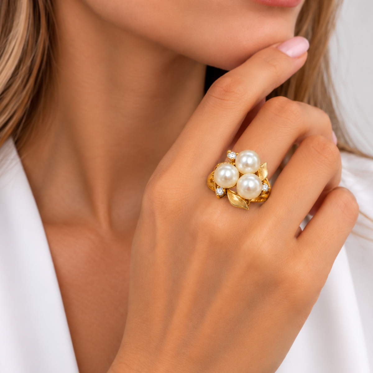 18K Gold Pearl & Diamond Ring