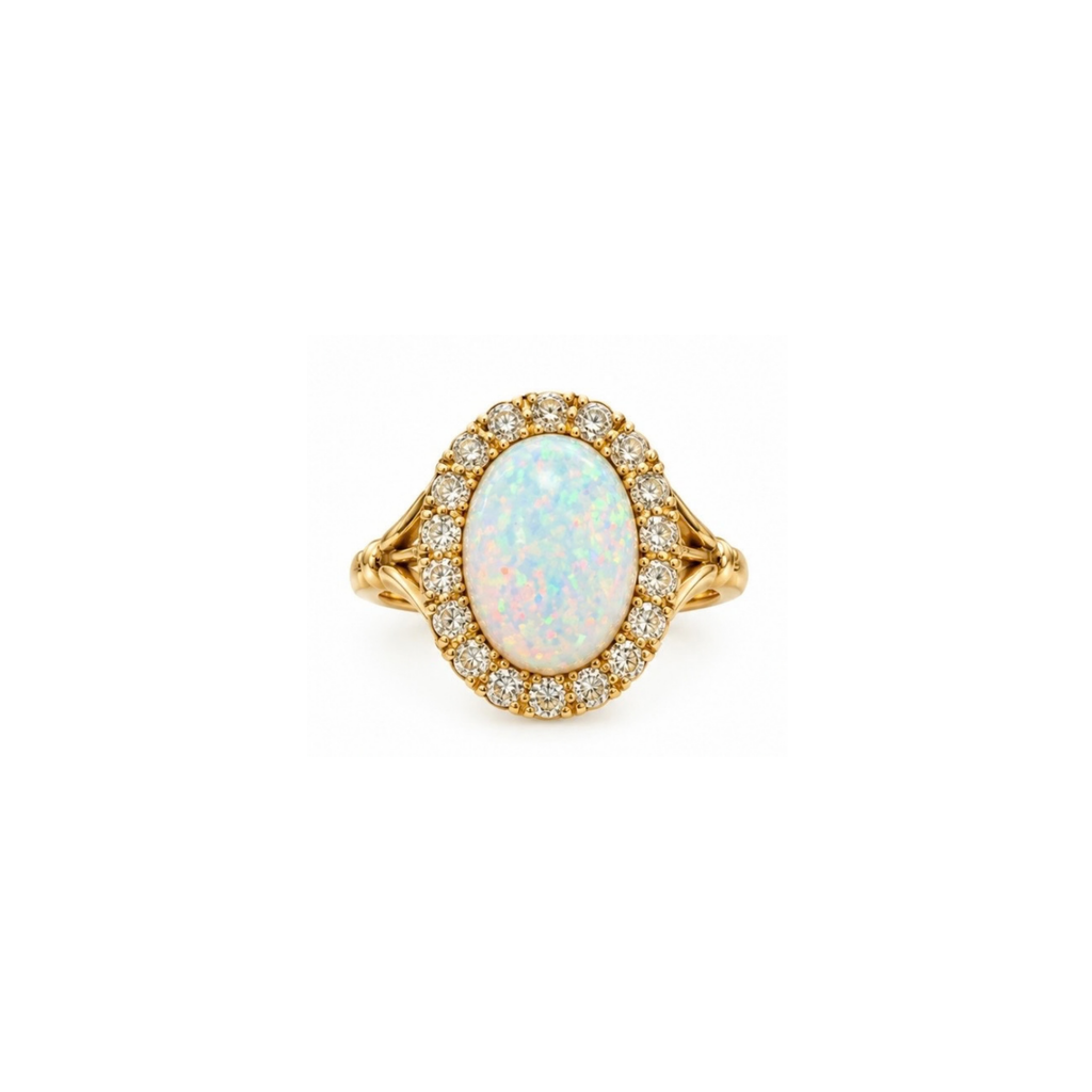 18K Gold Opal & Diamond Ring