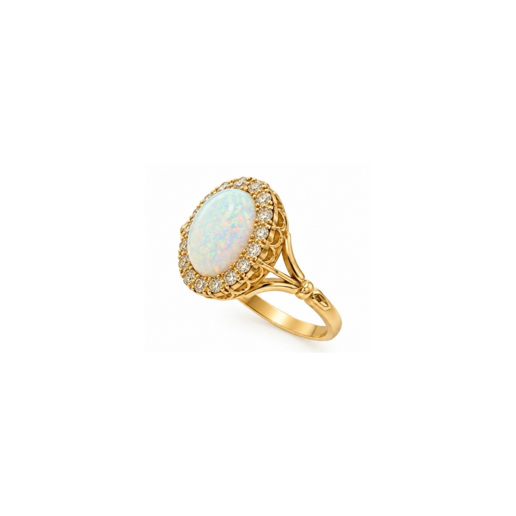 18K Gold Opal & Diamond Ring