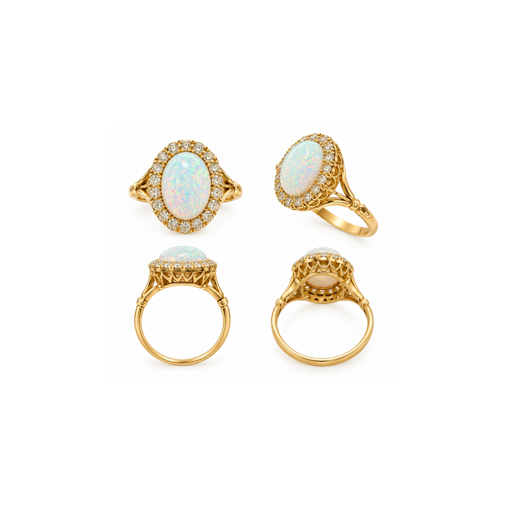18K Gold Opal & Diamond Ring